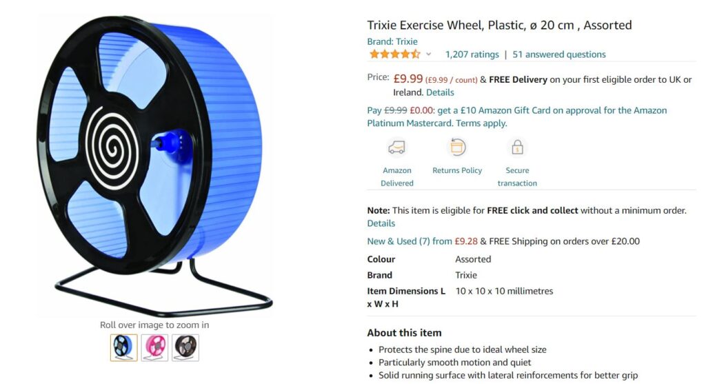 Hamster Wheel 28cm is the Minimum Size for Syrians to Prevent Pain