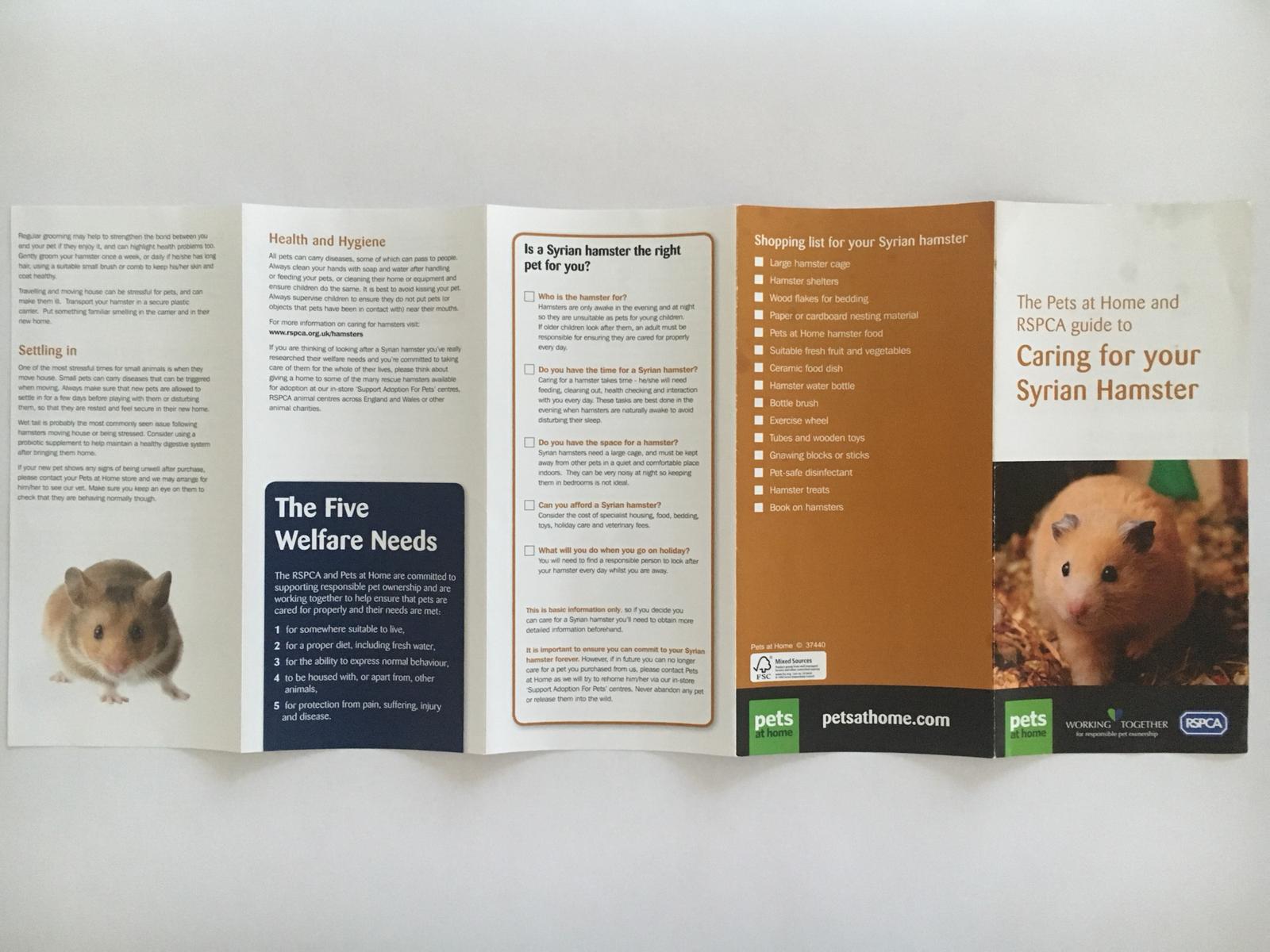 Pets at Home RSPCA Leaflet Issue Welfare Advice