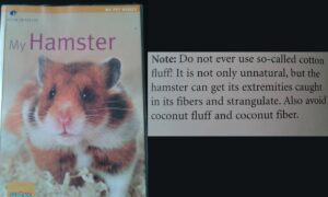 Hamsater book warning that fluffy bedding is dangerous