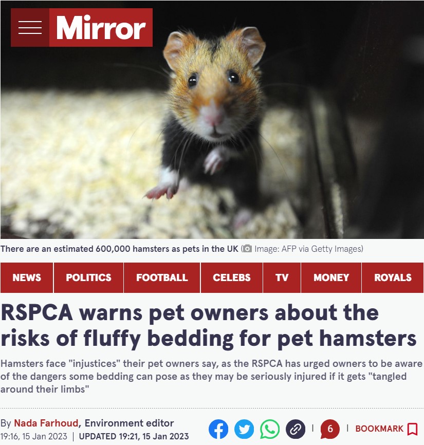 RSPCA Warns against Fluffy Bedding Press Article