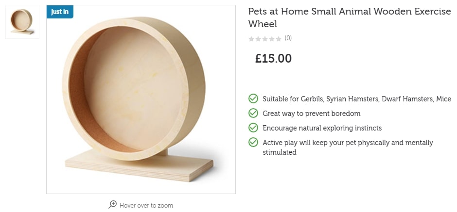 Pets at Home website listing for the wooden wheel