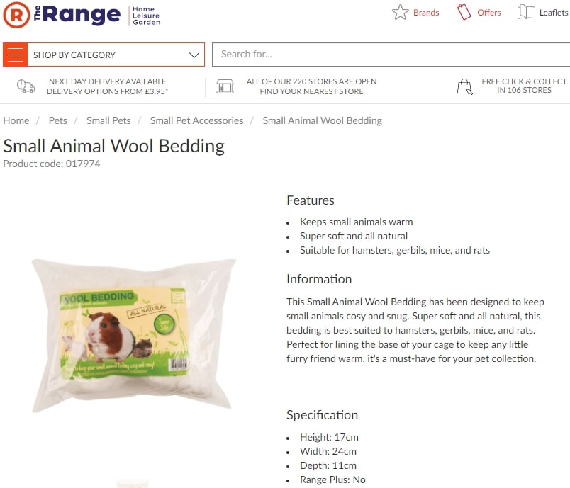 The Range Fluffy Wool Hamster Bedding Website Screenshot